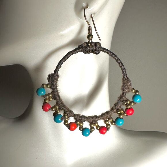 Art O Mexicano Handcrafted Boho Hoop Earrings with Colorful  Beads - Picture 3 of 7
